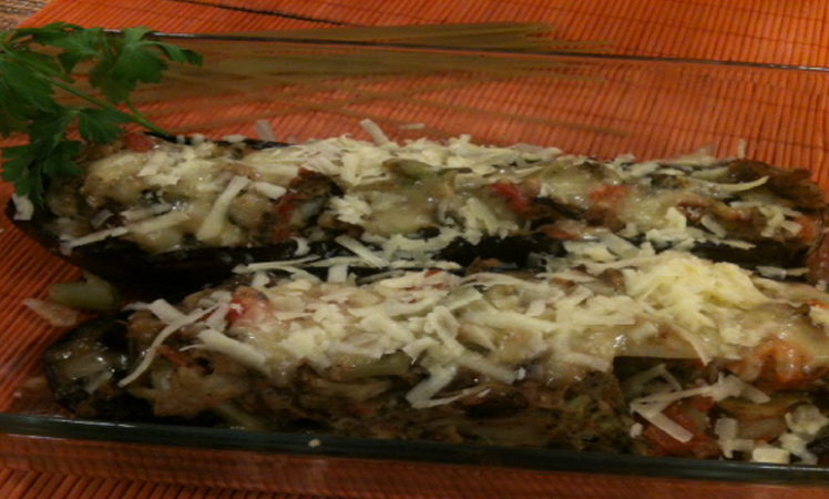 Berenjenas rellenas con pasta cocida